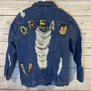 Boom Boom Jean Jacket DREAM Ripped Patches Lg